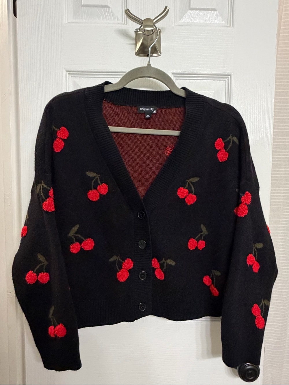 Originality Cherry Print Cardigan Sweater Size Medium